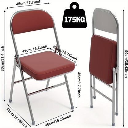 Set of 4 metal folding chairs upholstered in leather, indoor folding chairs, comfortable PU folding chair, foldable, space-saving, for parties picnics, Grey