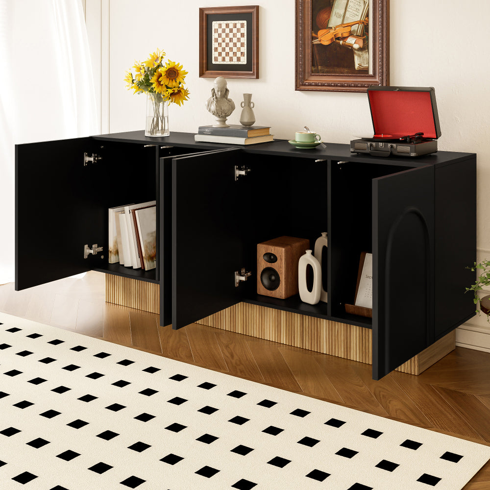 Modern 4-door Side-Panel Cabinets | Spacious Storage Space, Clear U-shaped Structure, Metal Material, Floor Mount, Ideal for Living and Dining Rooms, Practical Multi-Compartment Organization