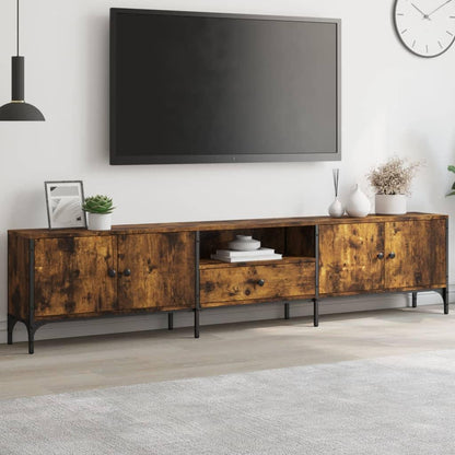 TV Cabinet with Drawer Smoked Oak 200x25x44 cm Engineered Wood TV Stand Entertainment Center with Storage, Media Television Table for Living Room Bedroom