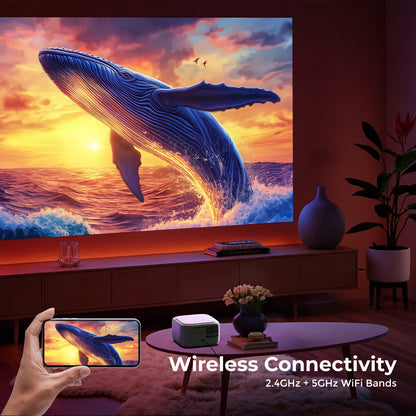 Mini Projector – Mini Beamer – Draagbare Projector – Mobiele Beamer – Pocket Projector – 300 ANSI Lumen – Native 720p Resolutie – Dual-band WiFi – Draadloos Streamen
