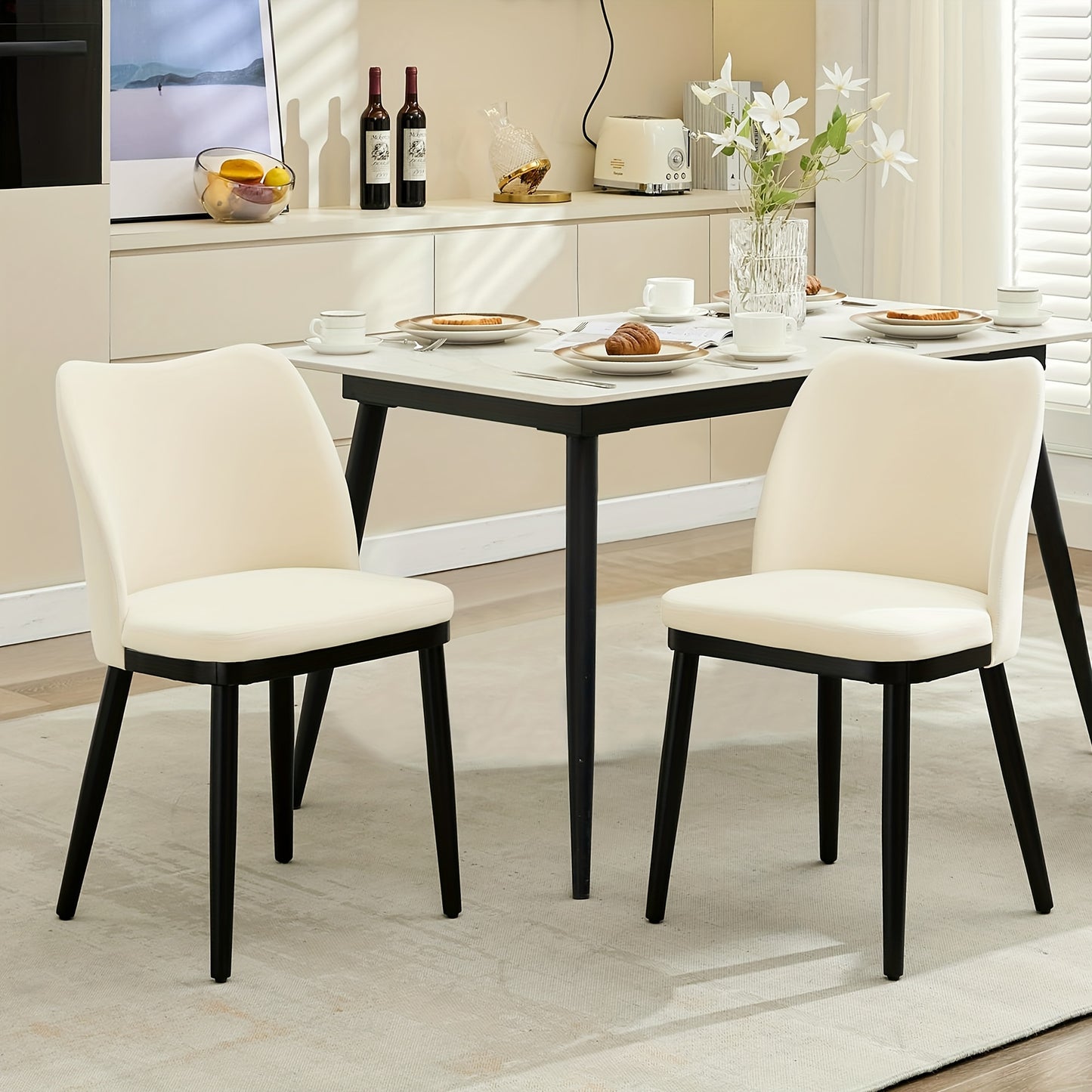 Eetkamerstoelen – Stoelen – Dining Stoelen – Keukenstoelen – Caféstoelen – Set van 2 Beige – Gestoffeerde Zitting – Stevige Houten Poten
