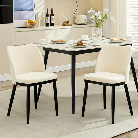 Eetkamerstoelen – Stoelen – Dining Stoelen – Keukenstoelen – Caféstoelen – Set van 2 Beige – Gestoffeerde Zitting – Stevige Houten Poten