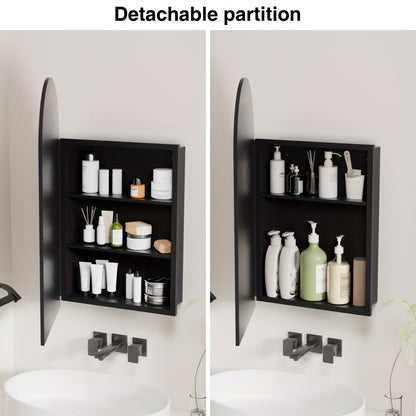 Badkamerspiegelkast – Spiegelkast – Medicijnkast – Wandkast – Opbergkast – Boogvormig – Verstelbare Legplanken – Zwart Met Stalen Frame
