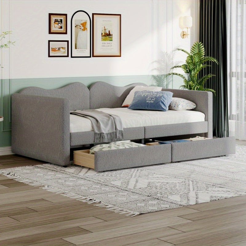 Slaapbank – Bedbank – Sofa Bed – Logeerbank – Bedbank Met Lades – 90x200 cm – Zachte Teddy Stof Grijs