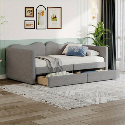Slaapbank – Bedbank – Sofa Bed – Logeerbank – Bedbank Met Lades – 90x200 cm – Zachte Teddy Stof Grijs