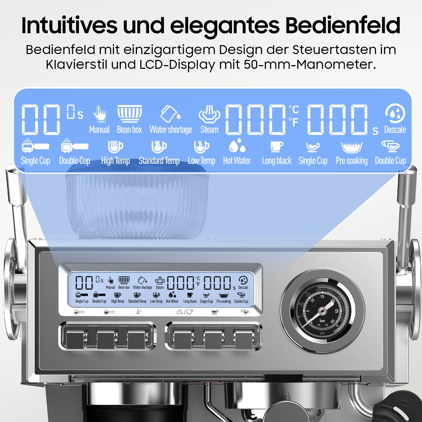 Espressomachine – Koffiezetapparaat – Siebträgermachine – Barista Machine – Halfautomaat – 20 Bar Italiaanse Pomp – RVS Behuizing met Melkschuimer