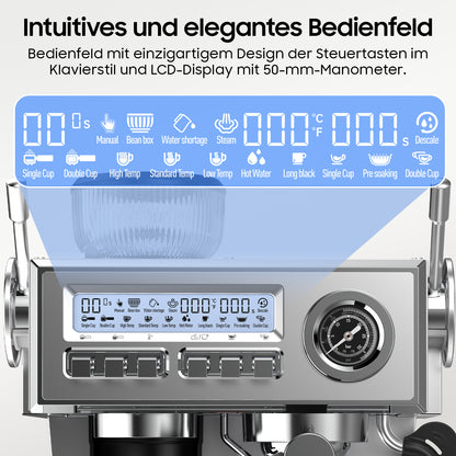 Espressomachine – Koffiezetapparaat – Siebträgermachine – Barista Machine – Halfautomaat – 20 Bar Italiaanse Pomp – RVS Behuizing met Melkschuimer