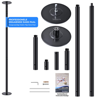 Pole Dance Paal – Danspaal – Fitnesspaal – Turnpaal – Trainingpaal – Zwart – Verstelbare Hoogte 203-274 cm – Stabiel Stalen Ontwerp Tot 500 kg