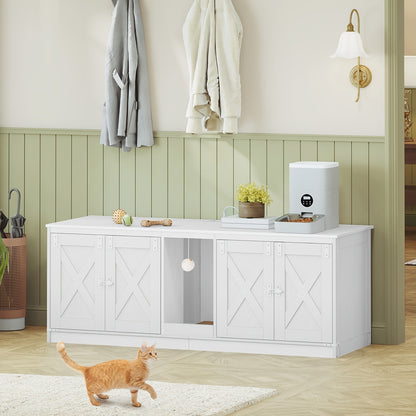 Kattenkast – Kattenhuis – Kattenbak Kast – Kattenmeubel – Kattenhol – 140x50x53,5 cm – Dubbele Ingangen Met USB- en Stroomvoorzieningen