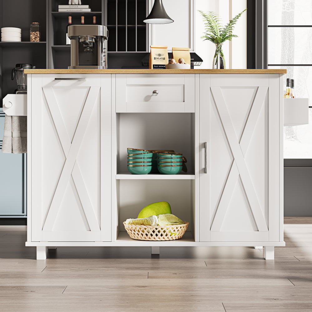 Large Kitchen Storage Cart with Drawer Organizer - Heavy-Duty Mobile Serving Cabinet, White Rolling Utility Trolley for Home Kitchen, Pantry, Dining Room - Space-Saving Design with Easy Assembly, Compact Furniture, Sturdy Con