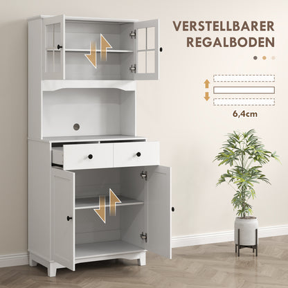 Keukenkast – Keukenrek – Opbergkast – Magnetronkast – Buffetkast – Vrijstaand – Wit – Met Werkblad – Glazen Deuren