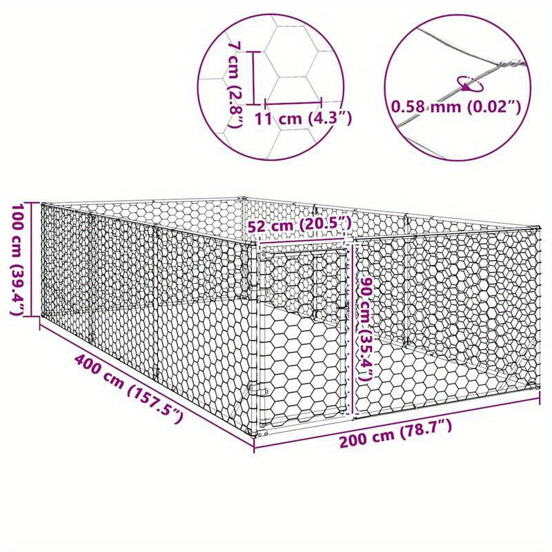 Hondenhok – Hondenhuis – Hondenkennel – Hondenhuisje – Hondenbench – Verzinkt Staal – Ruime 2x4x1m Deur