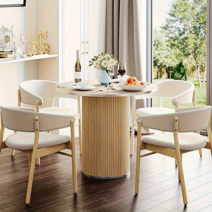 Salontafel – Koffietafel – Bijzettafel – Woonkamertafel – Tafel met Krukjes – Wit Marmer – Modern Rond Design – Compact en Praktisch