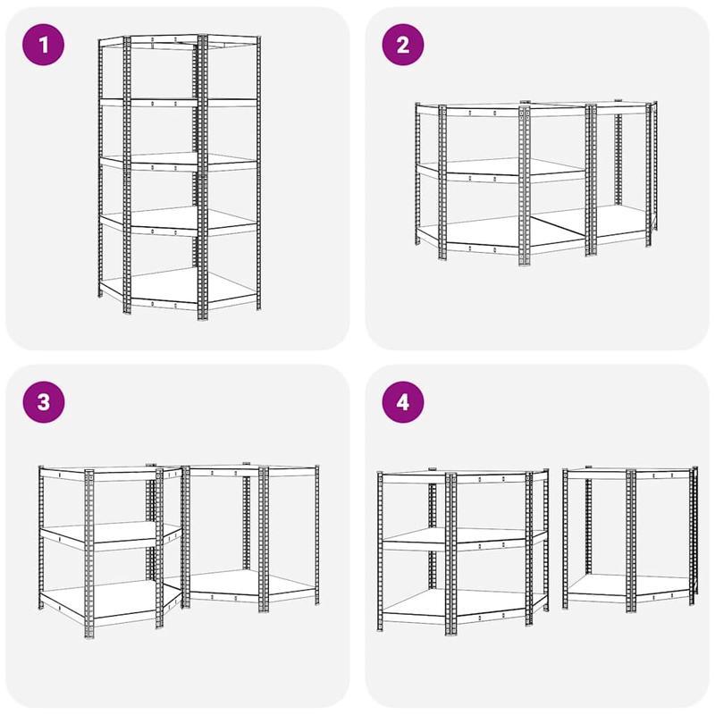 Corner Shelf with 5 Shelves Silver Steel & Wood Material Steel Frame Storage Rack, Garage Storage Rack, Suitable for Living Room, Kitchen, Bathroom, Home, Lobby, Courtyard, Corner Shelves