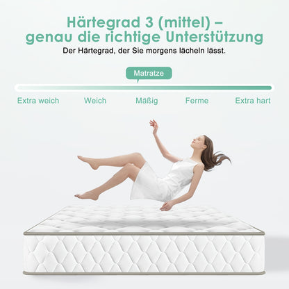 Gronfont Ergonomic 7-Zone Pocket Spring Mattress with Fitted Sheet - Single/Double//Queen Size (90x200/120x200/140x200/160x200cm), Medium Firm H3 Bed Suitable for Adults, & Spinal