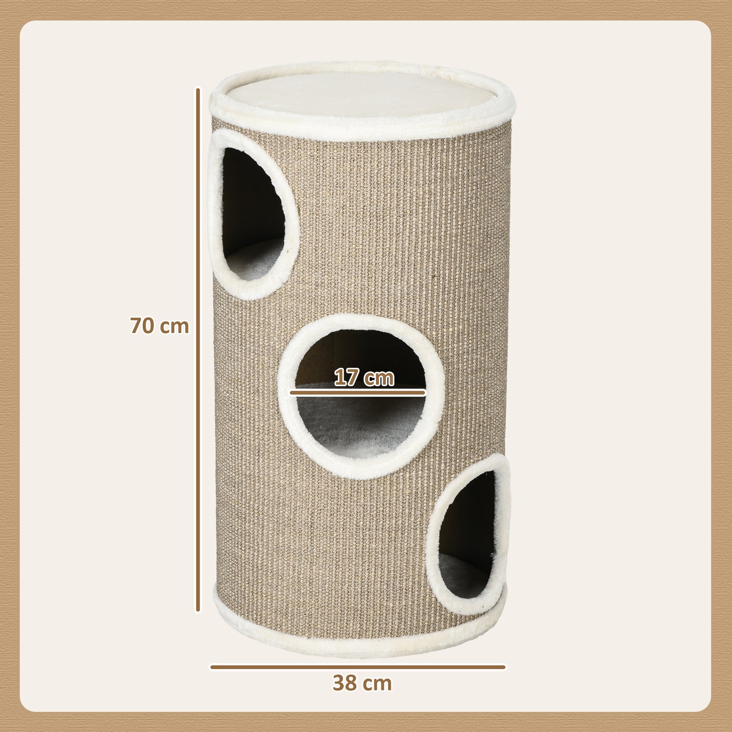 Krabpaal – Kattenkrabpaal – Kattenboom – Krabmeubel – Kattenspeelboom – Zacht Pluche – Duurzaam Sisal – Ø38 x 70 cm – Bruin