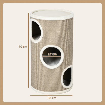 Krabpaal – Kattenkrabpaal – Kattenboom – Krabmeubel – Kattenspeelboom – Zacht Pluche – Duurzaam Sisal – Ø38 x 70 cm – Bruin
