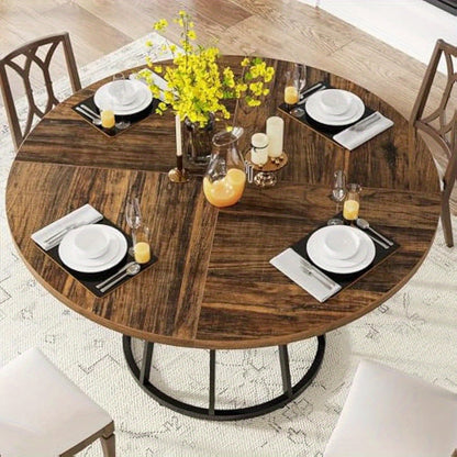 Ronde Eettafel – Rond Eetkamertafel – Houten Keukentafel – Ronde Tafel – Eetkamertafel 4 Personen – Metalen Onderstel – 120 cm Diameter – Duurzaam Spaanplaat Tafelblad