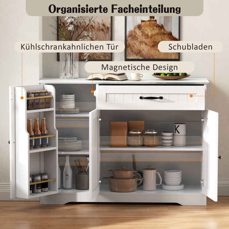 Dressoir – Sideboard – Buffetkast – Opbergkast – Woonkamerkast – Modern Elegant – 3 Deuren + Lade – MDF Wit – Verstelbare Planken – 40 KG Draagvermogen