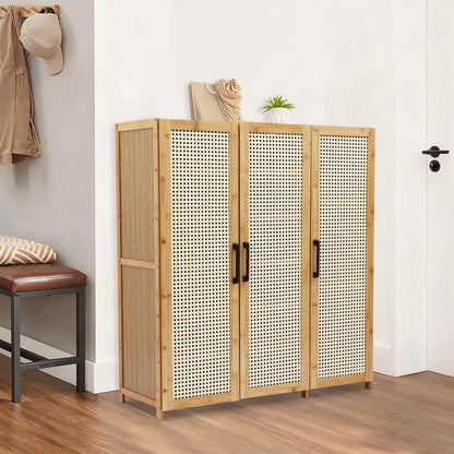 Schoenenkast – Schoenopberger – Schoenrek – Schoenkast – Schoenmeubel – Bamboe En MDF – Geventileerde Deuren – Ruim 89x33x100cm – Vrijstaand Design – Houtkleur