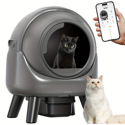 Automatische Kattenbak – Zelfreinigende Kattenbak – Elektrische Kattenbak – Kattenbak Met App – Kattenbak Voor Meerdere Katten – 10 Veiligheidssensoren – Geavanceerde Geurbestrijding – 100L Capaciteit – Zwart Oval Design