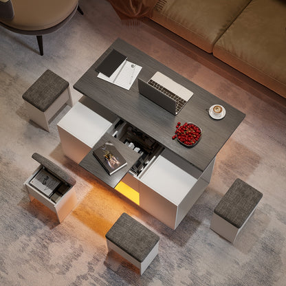 Salontafel – Koffietafel – Bijzettafel – Eettafel – Werkplek – Verstelbaar Blad – Verrijdbaar Met Remmen – Hoogwaardig Hout – Grijs/Wit