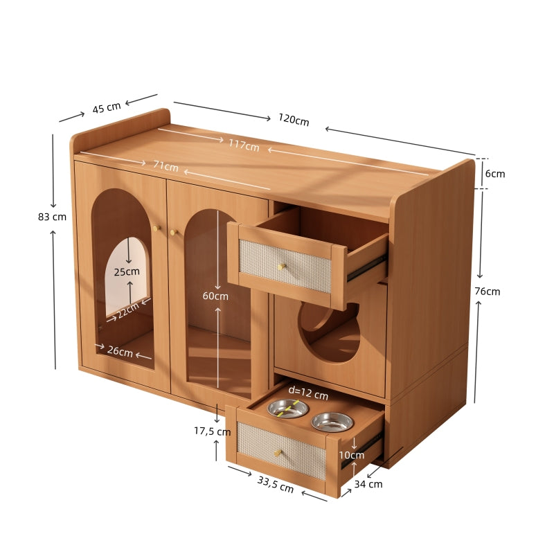 Kattenmeubel – Kattenhuis – Kattenkast – Kattenbakmeubel – Kattenmeubel walnut – Verborgen kattenbakruimte – Compact met opbergvak 120x45x83 cm