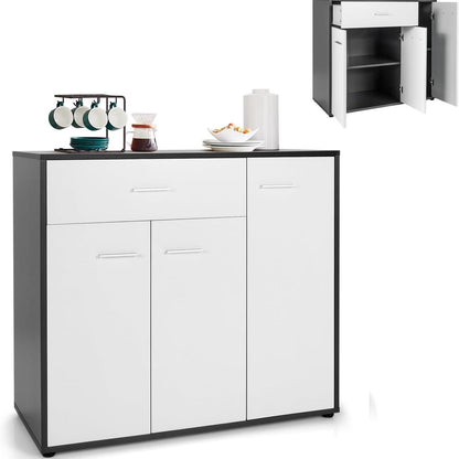Modern Sideboard – Dressoir – Kast – Opbergmeubel – Servieskast – Grijs-Wit – Kiepbeveiliging – Verstelbare Legplank