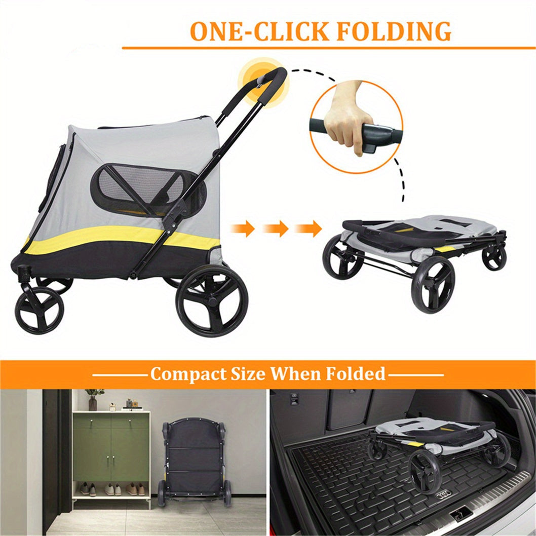 Hond Jogger Stroller – Hondenwagen – Hond Buggy – Hond Wandelwagen – Hond Pushchair – Extra Groot – Inclusief Regenhoes – 4 Wielen – Stevig Stalen Frame – Comfortabel Voor Oudere Honden