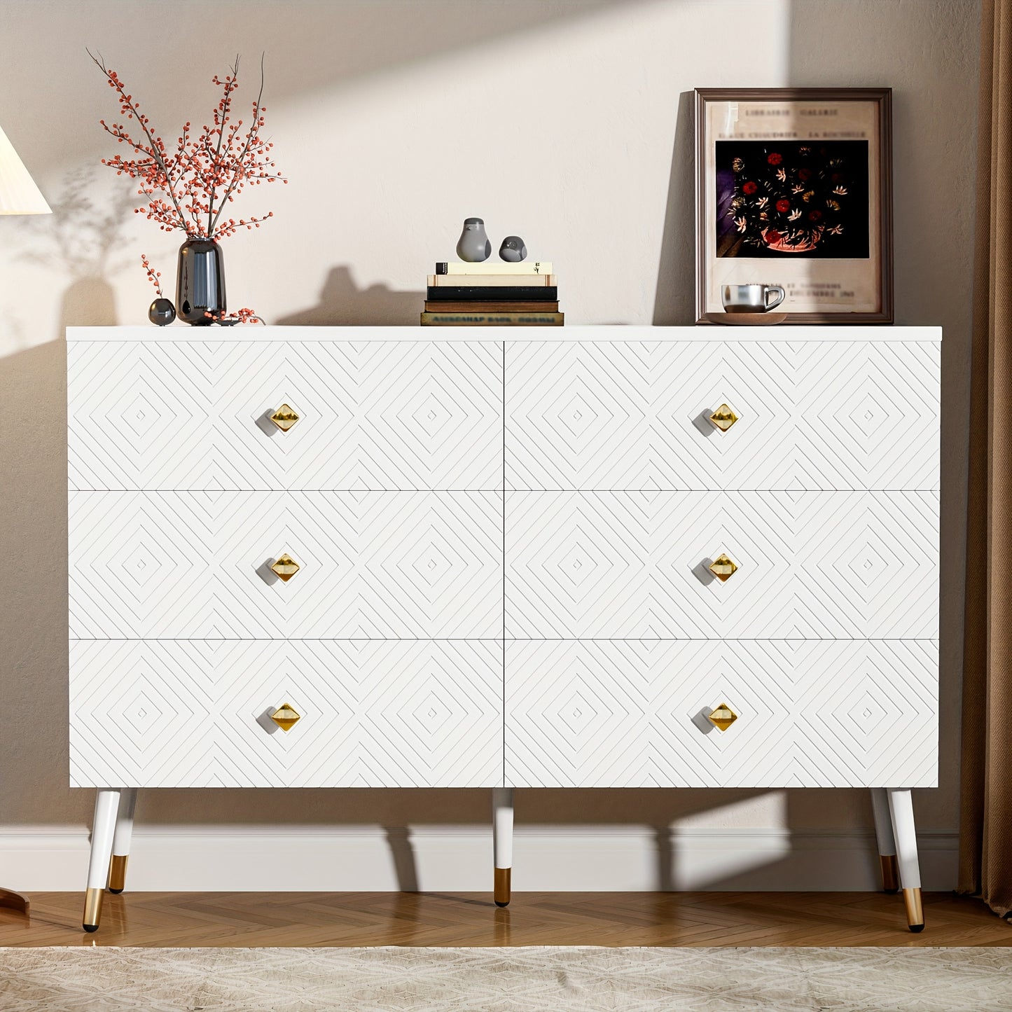 Modern 6 Drawer Chest Of Drawers - 120x40x80cm - Ideal for Bedroom And Living Room, Storage Drawer Units