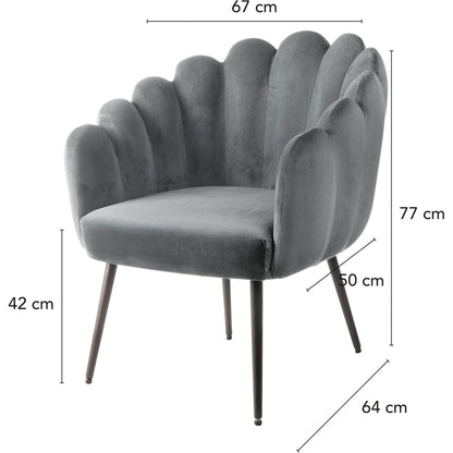 Fauteuil – Stoel – Zetel – Relaxstoel – Accentstoel – Tortora Velours Met Zwarte Metalen Poten – Schelpvormige Rugleuning – Zacht Schuim Voor Ultiem Comfort
