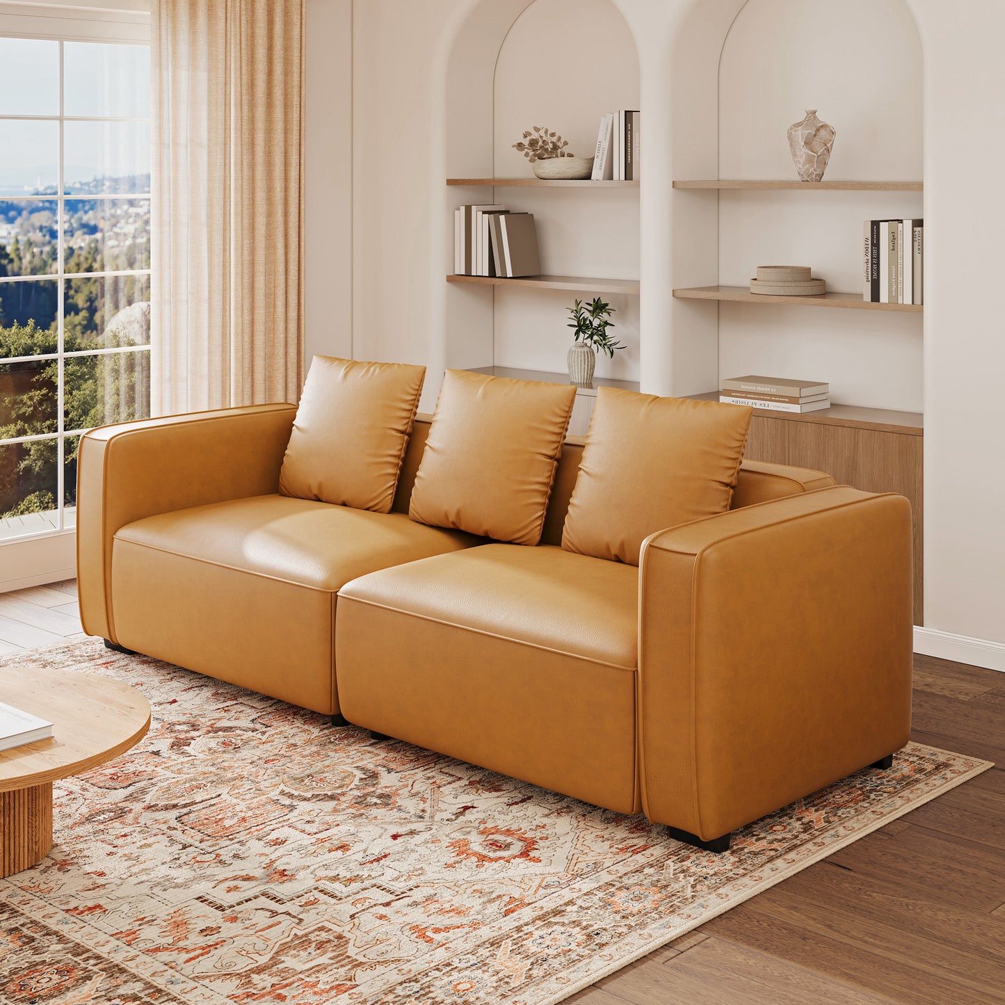 220.98 cm Sofa Couch for Living Room Faux Leather Loveseat, Apartment, Lounge, Offi
