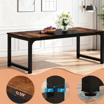 160.02cm x 80.01cm Heavy-Duty Industrial Rectangular Dining Table with Metal Legs & Engineered Wood Top - Modern Large Conference Desk for Home, Office, Kitchen, 4-6 Person, Black/Beige, Spacious Surface, Easy Assembly (Board