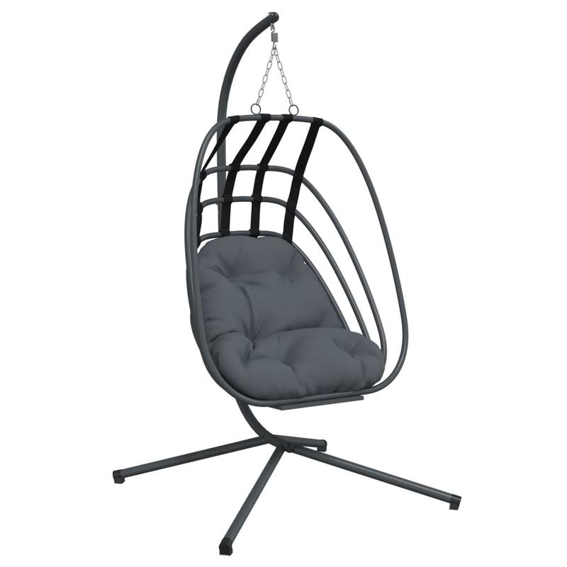 Hangstoel – Schommelstoel – Hangmatstoel – Hangstoel Met Standaard – Cocoonstoel – Stalen Frame Zwart – Weerbestendig – Max. 150 kg – Inclusief Antraciet Kussen