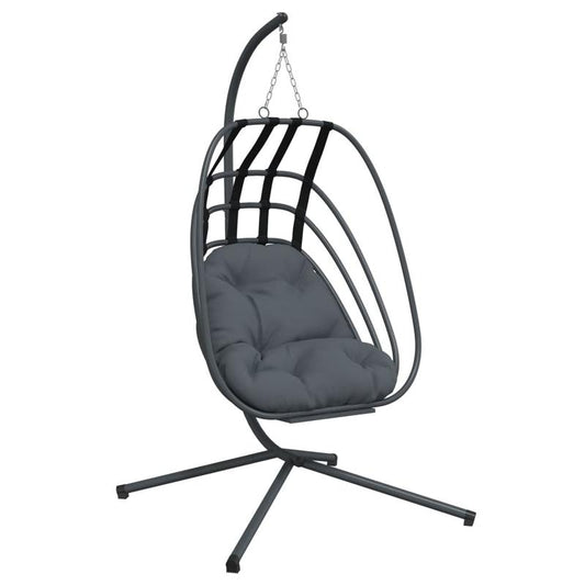 Hangstoel – Schommelstoel – Hangmatstoel – Hangstoel Met Standaard – Cocoonstoel – Stalen Frame Zwart – Weerbestendig – Max. 150 kg – Inclusief Antraciet Kussen