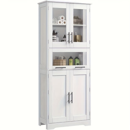 Badkamerkast – Opbergkast – Kolomkast – Wastafelonderkast – Badkamermeubel – Vrijstaand – 170 cm Hoog – Wit Hout – Verstelbare Planken – Ruimtebesparend Design