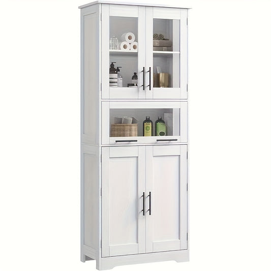 Badkamerkast – Opbergkast – Kolomkast – Wastafelonderkast – Badkamermeubel – Vrijstaand – 170 cm Hoog – Wit Hout – Verstelbare Planken – Ruimtebesparend Design