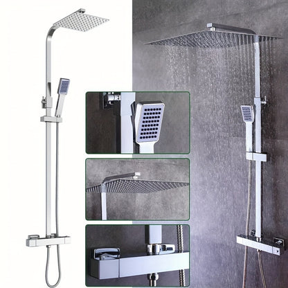 Badkamer Thermostatische Douchemengkraan – Regenfontein Douchekraan – Opbouw Douchekraan – Regendouche Set – Chroom – 30,48 cm Groot Vierkant – Roestvrij Staal