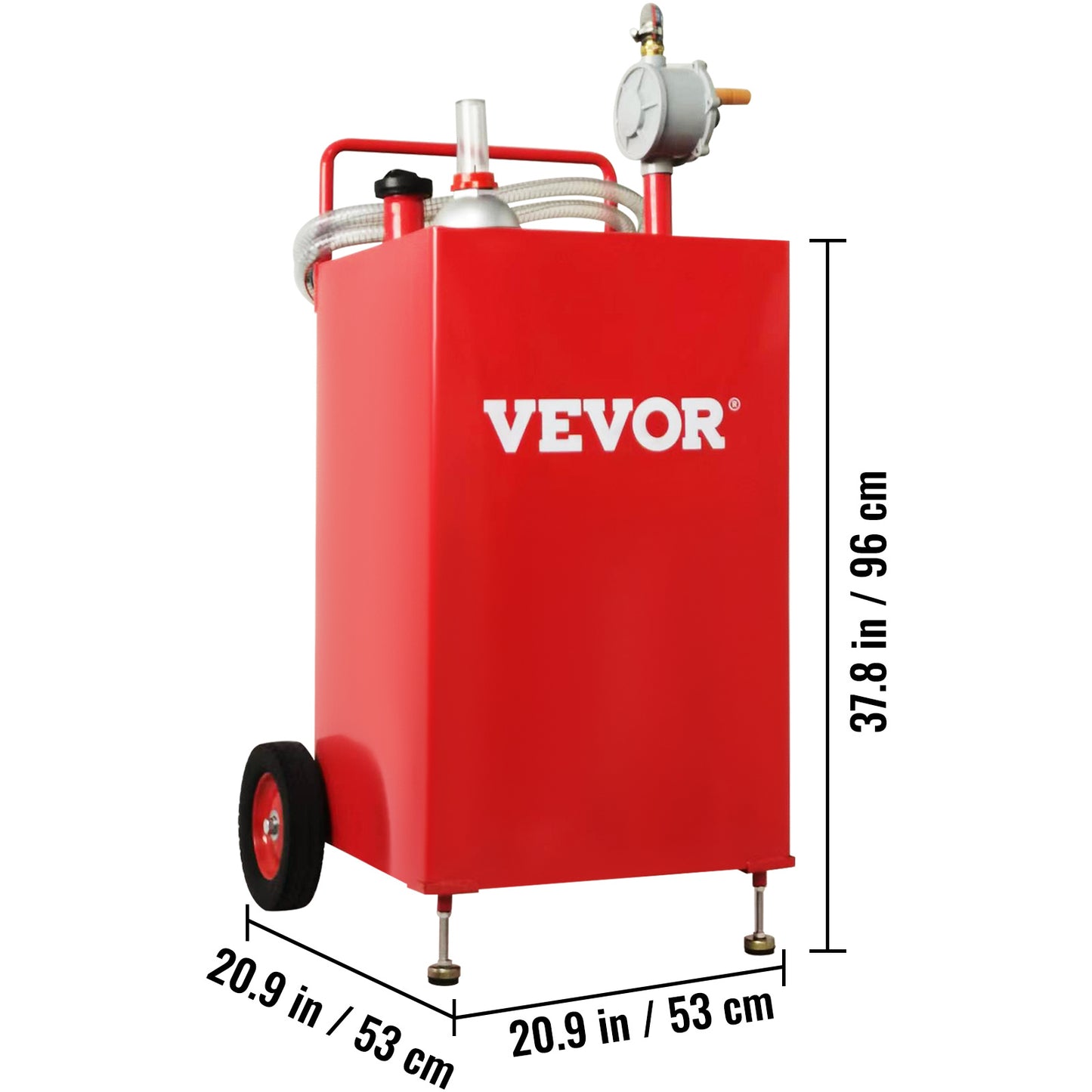 Brandstoftank – Brandstofcontainer – Jerrycan – Benzinetank – Tankwagen – 30 Gallon Inhoud – Roestvrij Staal Met Handpomp en 8 Inch Wielen