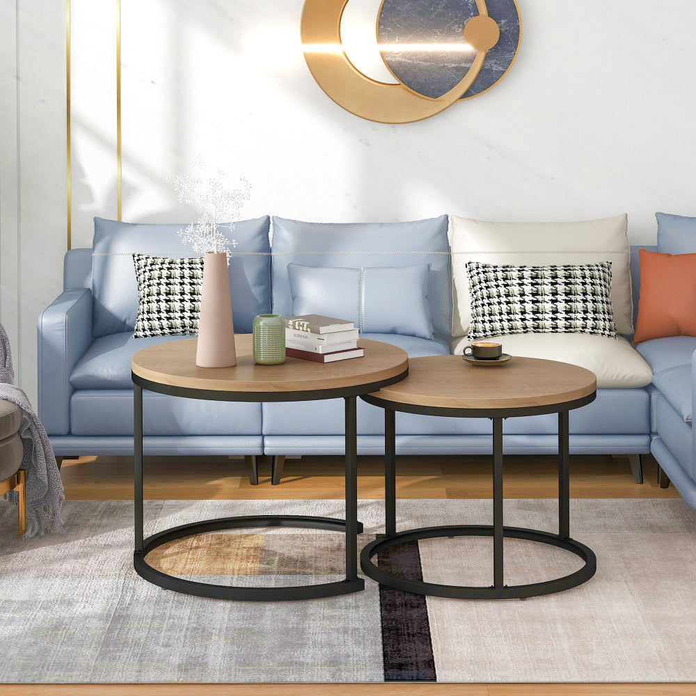 Bijzettafel – Bijzettafeltje – Salontafel – Nesttafels – Ronde Bijzettafels Set van 2 – Natuurlijk Kleur – Ruimtebesparend Ontwerp – Direct Gebruiksklaar