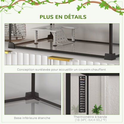 Terrarium voor schildpadden – Reptielenbak – Vivarium – Terrariumkast – Reptielenhuis – Met Sluitbaar Metalen Gaasdeksel – Gemaakt van Glas en Metaal – Inclusief Platform met Oprit en Thermometer – Afmetingen 50x30x25 cm