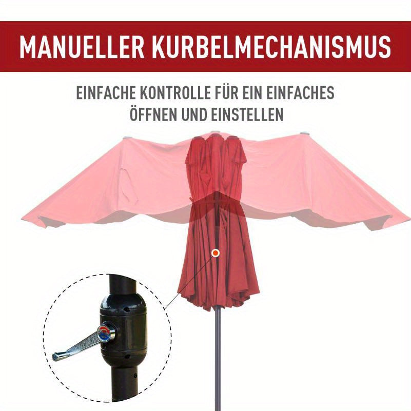 Parasol – Zonnescherm – Tuinparasol – Terrasparasol – Buitenparasol – Extra Groot 455x270 cm – Handmatige Kurk Bediening – Duurzaam & Stabiel Frame – Rood Rechthoekig/Ovaal
