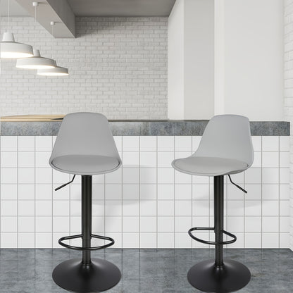 Barstoel – Barkruk – Keukenstoel – Set van 2 - Barstoel Set – Barstoelen Duo – Verstelbare Hoogte 55-75 cm – Zachte PU Zitting – Draaibaar Met Stalen Frame - Grijs