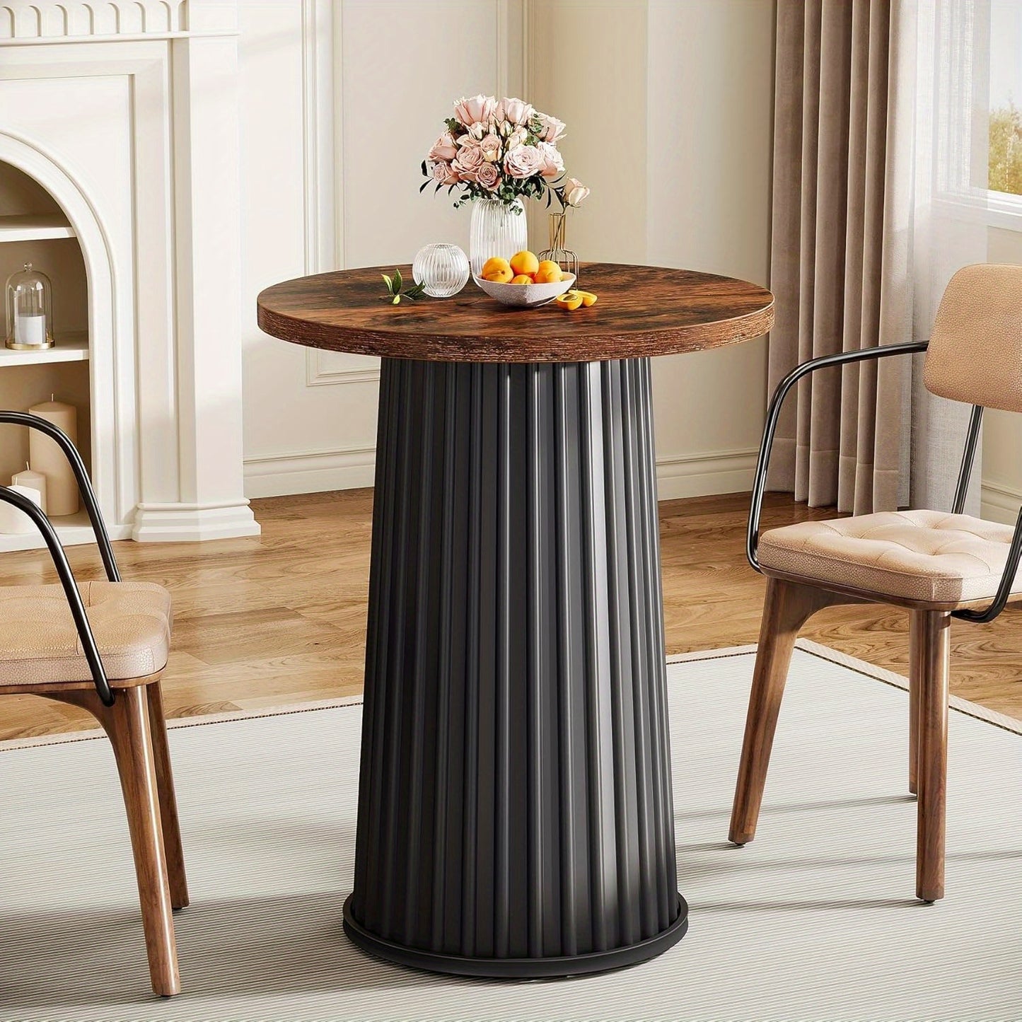 Ronde Eettafel – Kleine Keukentafel – Bistrotafel – Eettafel Voor 2 Personen – Compacte Tafel – Massief Houten Blad – Metalen Onderstel – Diameter 60 cm – Krasbestendig & Makkelijk Te Reinigen