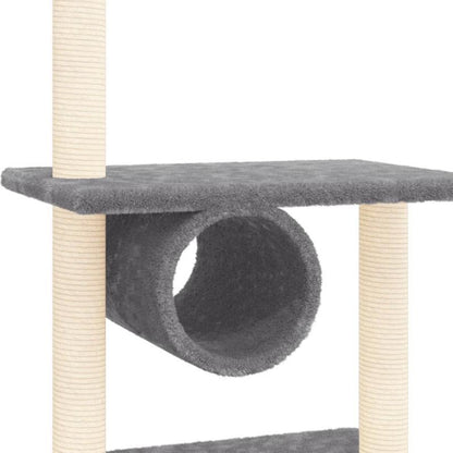 Krabpaal – Kattenklimrek – Krabplank – Krabtoon – Kattenmeubel – Donkergrijs – 279 cm Hoog – Houten Constructie Met Sisal