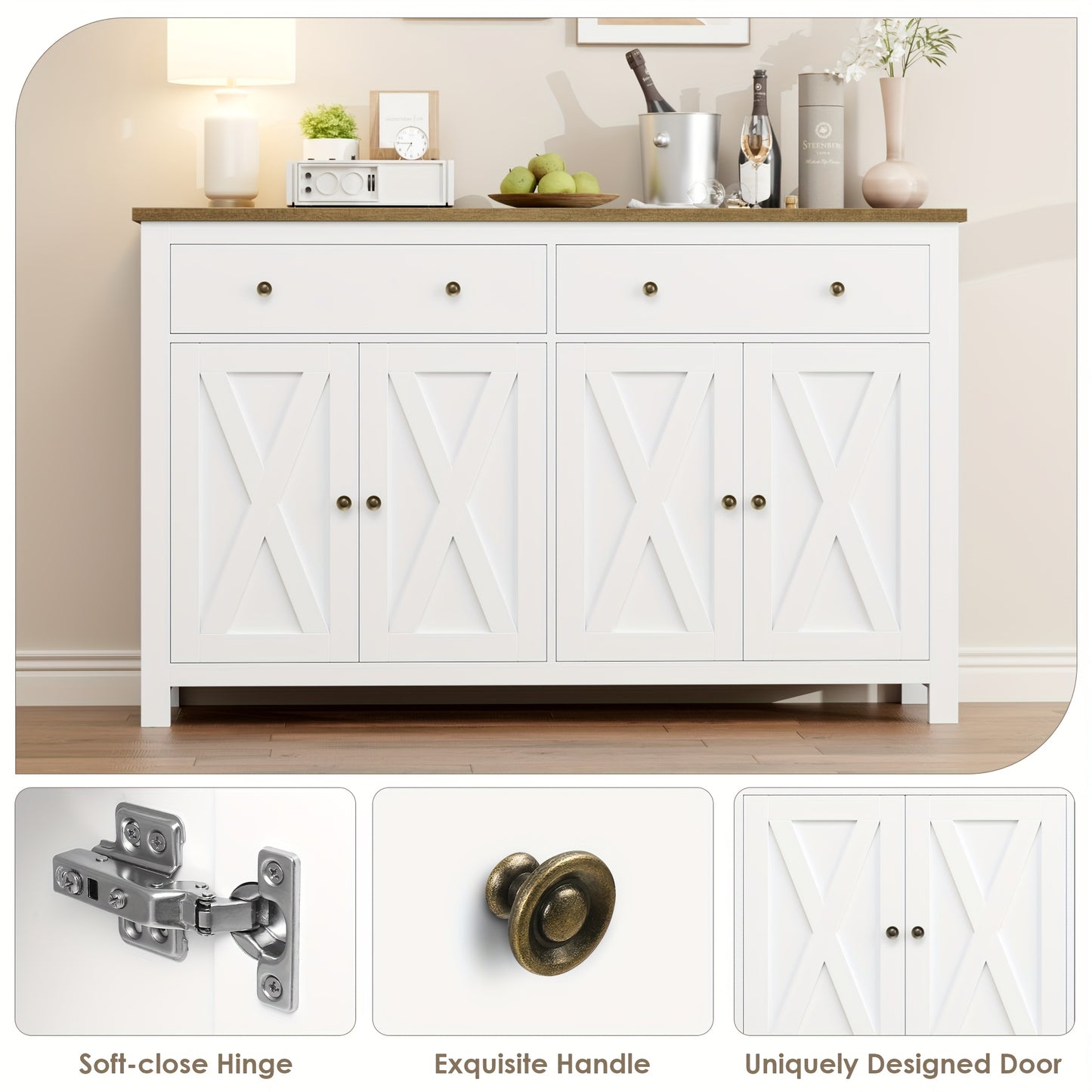 Dressoir – Kast – Opbergkast – Buffetkast – Sideboard – Wit – 140x40x89 cm – Spaanplaat – Softclose Scharnieren