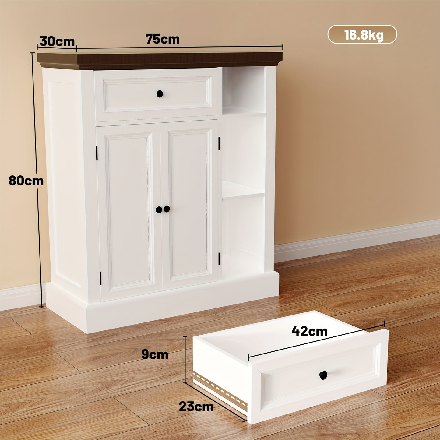Opbergkast – Kasten – Opbergmeubel – Wandkast – Schuifdeurkast – Vrijstaand – Schuifdeuren – 3 Verstelbare Planken – Sterk Spaanplaat – 75x30x80 cm – Wit