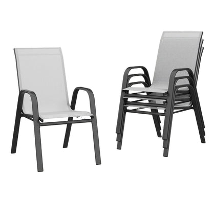 Tuinstoel – Tuinstoel – Stapelstoel – Terrasstoel – Eetstoel – Set van 4 – Metalen Frame – Ademend Textilene