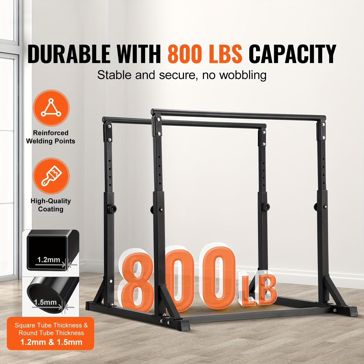 Dipstation – Dip Bars – Krachttoren – Power Tower – Parallettes – Verstelbare Hoogte – Stevig Q235A Stalen Krachtstation – 363 kg Draagvermogen