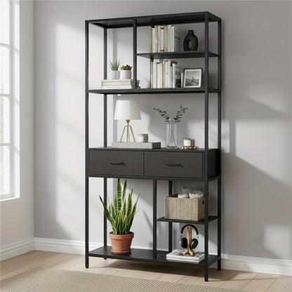 Boekenkast – Boekenplank – Opbergkast – Rek – Ladenkast – Hoog 5-laags Design – Metaal & MDF Frame